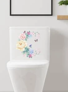 Flower Pattern Toilet Lid Decal, Self Adhesive Toilet Sticker For Bathroom Decor - Multicolor - View 4