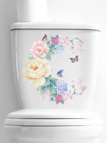 Flower Pattern Toilet Lid Decal, Self Adhesive Toilet Sticker For Bathroom Decor - Multicolor - View 5