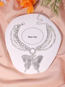 1pc Multi-Layer Full Rhinestone Decor Large Butterfly Anklet - Silver - View 3