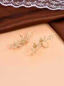 2入組花朵裝飾戒指 - 金黃色 - 查看 3