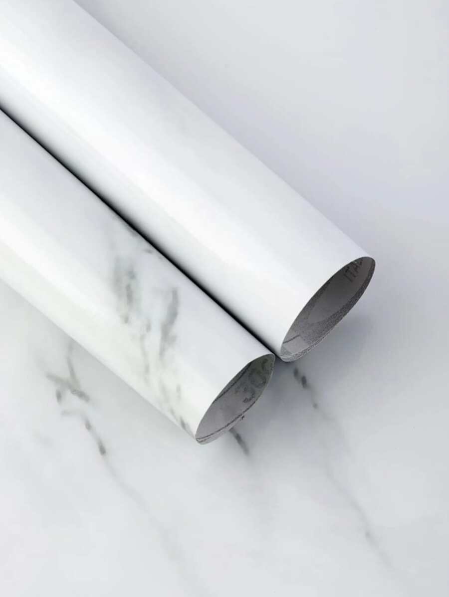 1pc Marble Print Wall Paper, Modern PVC Marble Pattern Wall Adhesive Roll For Home Decoration - White - View 1