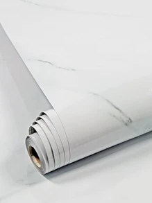 1pc Marble Print Wall Paper, Modern PVC Marble Pattern Wall Adhesive Roll For Home Decoration - White - View 3