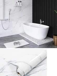 1pc Marble Print Wall Paper, Modern PVC Marble Pattern Wall Adhesive Roll For Home Decoration - White - View 7