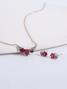 3pcs Cubic Zirconia Decor Jewelry Set - Yellow Gold - View 1