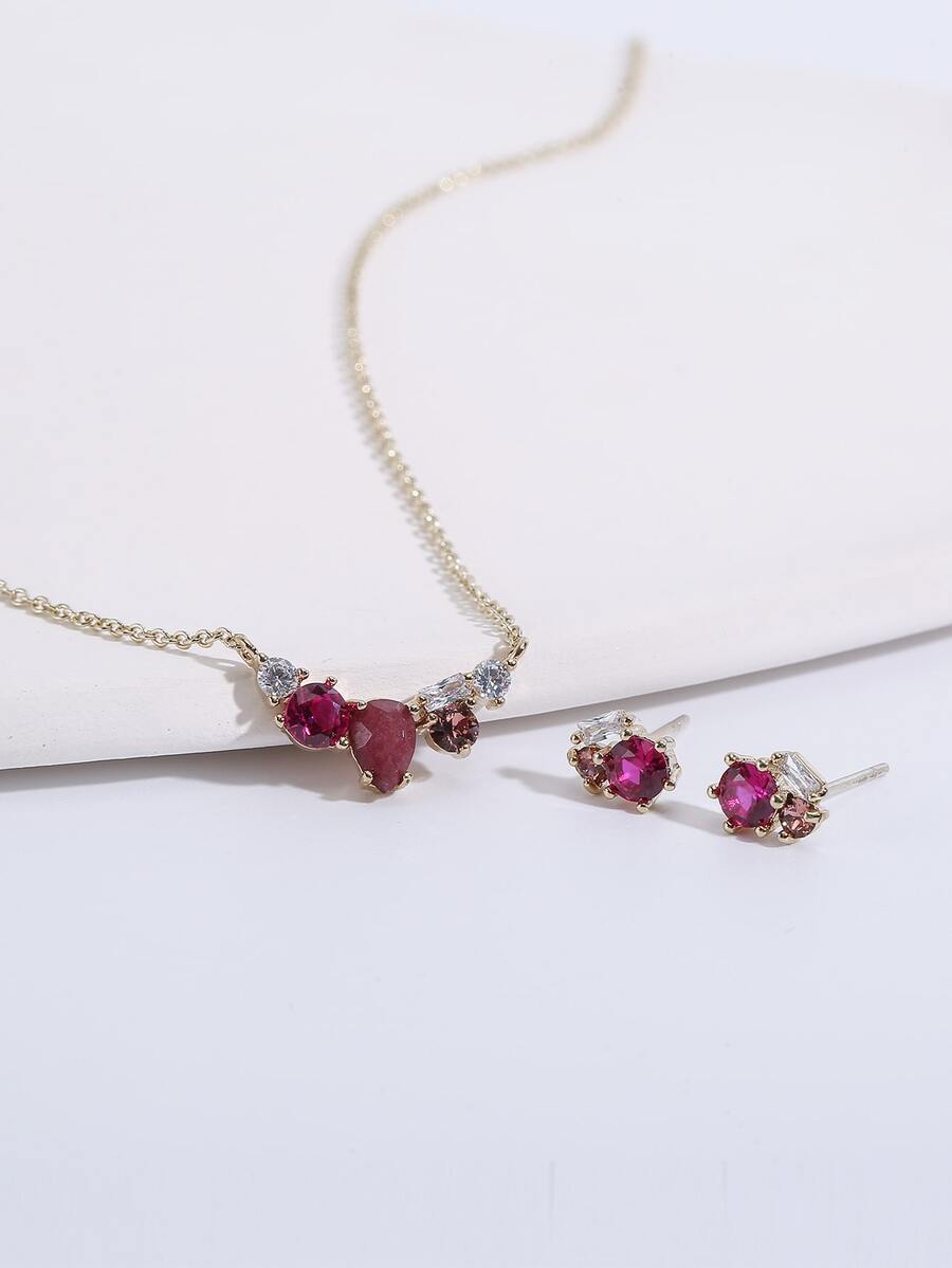 3pcs Cubic Zirconia Decor Jewelry Set - Yellow Gold - View 1