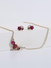 3pcs Cubic Zirconia Decor Jewelry Set - Yellow Gold - View 2