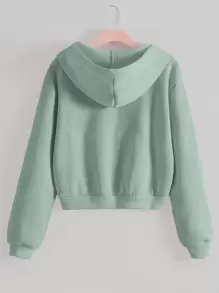 INAWLY 拉链落肩抽绳保暖内衬短款连帽衫，长袖上衣