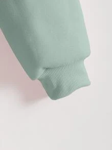 INAWLY 拉链落肩抽绳保暖内衬短款连帽衫，长袖上衣