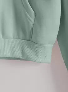 INAWLY 拉链落肩抽绳保暖内衬短款连帽衫，长袖上衣