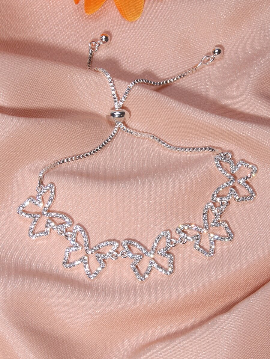 Pulsera con diamante de imitación con diseño de mariposa - Plateado - Ver 1