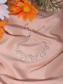 Pulsera con diamante de imitación con diseño de mariposa - Plateado - Ver 2