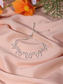 Pulsera con diamante de imitación con diseño de mariposa - Plateado - Ver 5