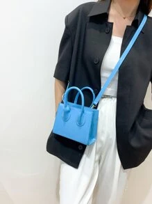 Túi xách da bóng thời trang mini cho nữ, có dây đeo vai có thể tháo rời, dùng cho nhiều mục đích khác nhau trong ngày lễ tình nhân - Màu xanh lam - Xem 4