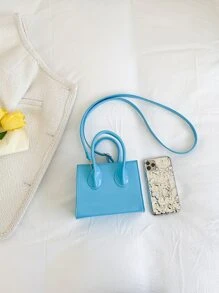 Túi xách da bóng thời trang mini cho nữ, có dây đeo vai có thể tháo rời, dùng cho nhiều mục đích khác nhau trong ngày lễ tình nhân - Màu xanh lam - Xem 7