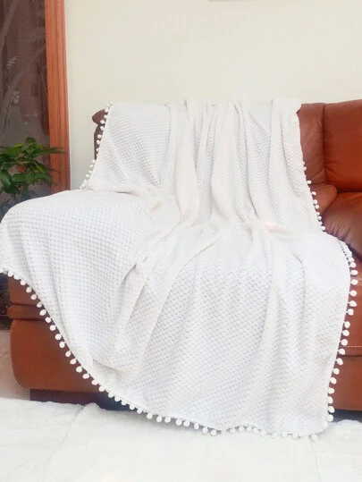 絨球裝飾法蘭絨蓋毯