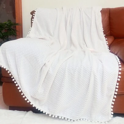 絨球裝飾法蘭絨蓋毯