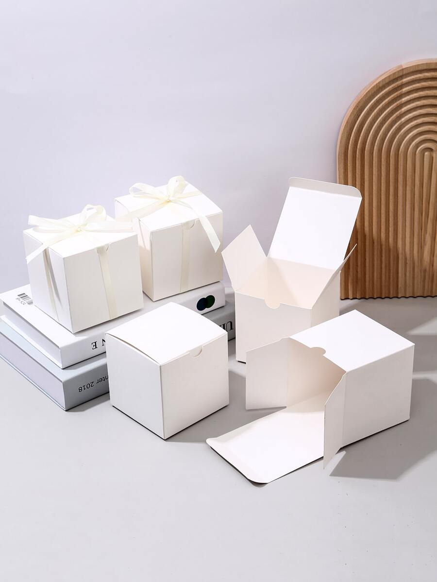 5入組帶絲帶白色禮品盒節日禮品包裝派對裝飾禮品裝飾盒收納盒 - 白色 - 查看 1