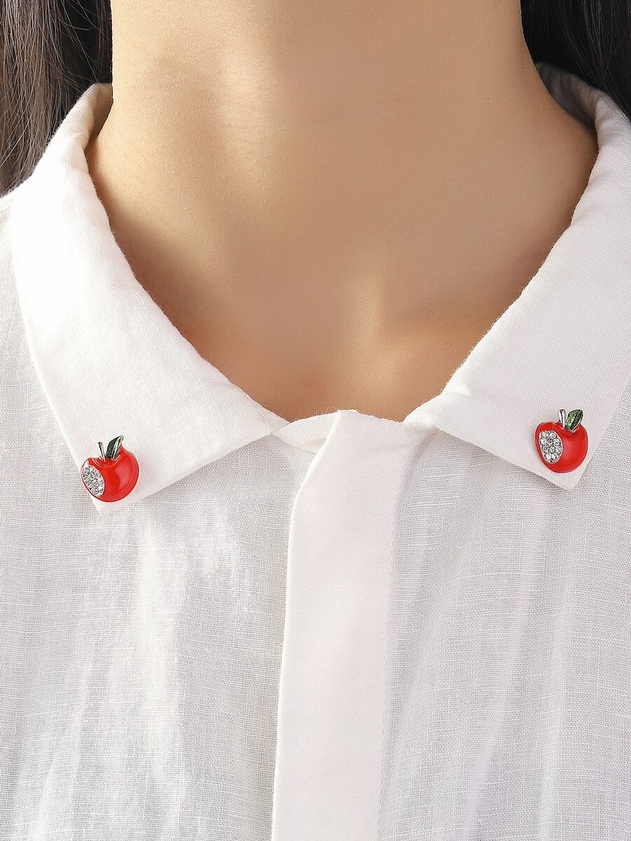 2 piezas Broche con diseño de diamante de imitación manzana - Multicolor - Ver 1