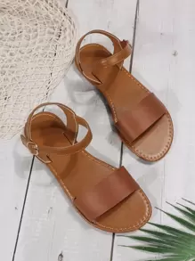 Minimalist Ankle Strap Sandals,Women's leather comfortable sandals, plus-size brown beach slippers, round toe women's shoes - Brown - View 6