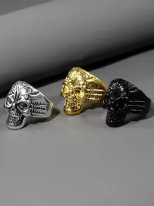 Bộ 3 nhẫn hình đầu lâu phong cách Punk dành cho nam giới - Nhiều màu - Xem 2