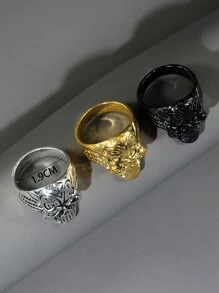 Bộ 3 nhẫn hình đầu lâu phong cách Punk dành cho nam giới - Nhiều màu - Xem 3