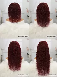 Transparent Lace Front Pre Plucked Water Curly Wave 4 X 4 Human Hair Wig 99J 150% Density Frontal Wig For Women Burgundy Color - S99J - View 6