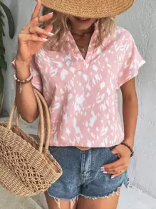 SHEIN LUNE Áo sơ mi nữ Tất cả trên in Giải trí - Hồng - Xem 1