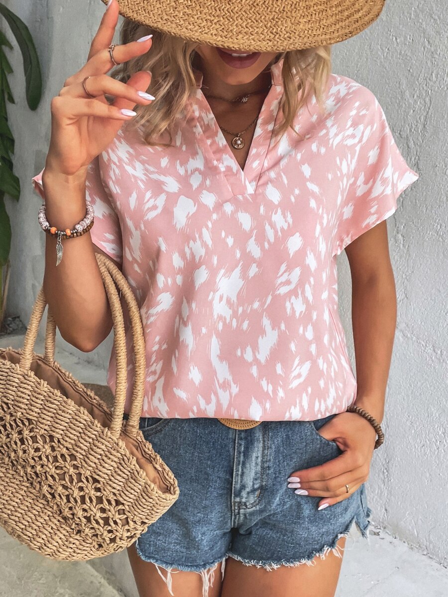 SHEIN LUNE Áo sơ mi nữ Tất cả trên in Giải trí - Hồng - Xem 1