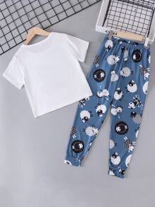 Conjunto De Pijama Impreso Con Dibujos De Ovejas, Incluye Top Y Pantalón - Multicolor - Ver 2