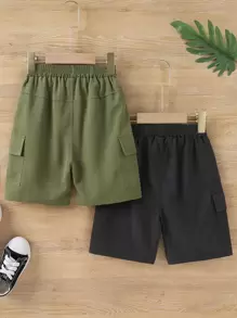 SHEIN Tween Boy 2pcs Flap Pocket Side Shorts, School, Campus, College