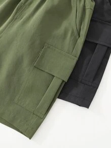 SHEIN Tween Boy 2pcs Flap Pocket Side Shorts, School, Campus, College