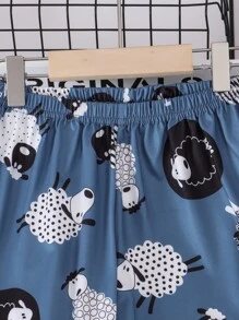 Conjunto De Pijama Impreso Con Dibujos De Ovejas, Incluye Top Y Pantalón - Multicolor - Ver 6