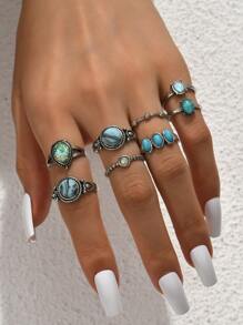8入組/套綠松石裝飾戒指 - 藍色 - 查看 4