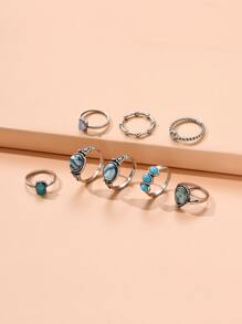 8入組/套綠松石裝飾戒指 - 藍色 - 查看 2