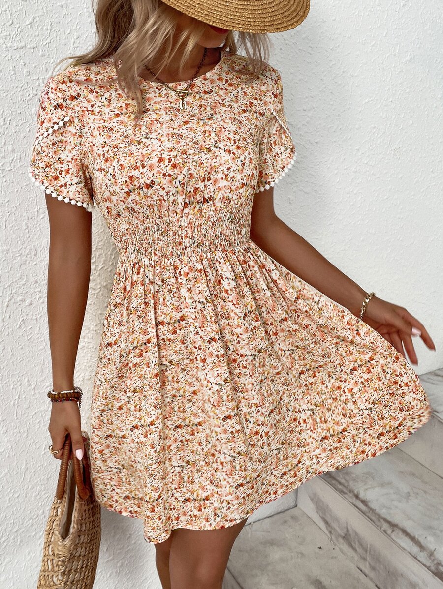 Breezaya Đầm Dải chun Họa tiết hoa Boho - Nhiều màu - Xem 1