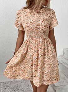 Breezaya Đầm Dải chun Họa tiết hoa Boho - Nhiều màu - Xem 4