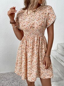 Breezaya Đầm Dải chun Họa tiết hoa Boho - Nhiều màu - Xem 6