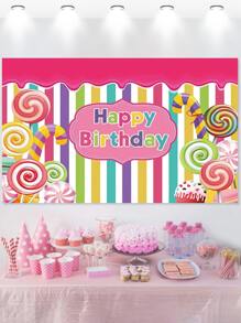 1 pieza Tela de fondo con letra & caramelo chupete de cumpleaños decorativo - Multicolor - Ver 1