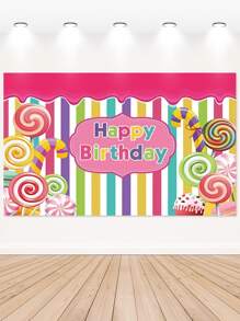 1 pieza Tela de fondo con letra & caramelo chupete de cumpleaños decorativo - Multicolor - Ver 2