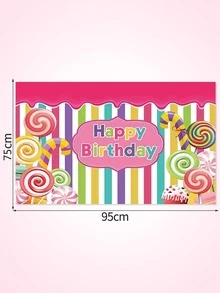 1 pieza Tela de fondo con letra & caramelo chupete de cumpleaños decorativo - Multicolor - Ver 3
