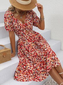 Breezaya Đầm Cắt ra xoắn lại Hoa Tất cả trên in Boho - Nhiều màu - Xem 1