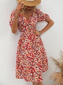 Breezaya Đầm Cắt ra xoắn lại Hoa Tất cả trên in Boho - Nhiều màu - Xem 3