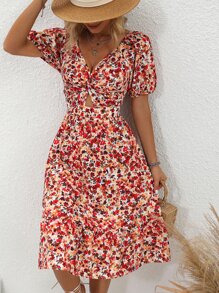 Breezaya Đầm Cắt ra xoắn lại Hoa Tất cả trên in Boho - Nhiều màu - Xem 5