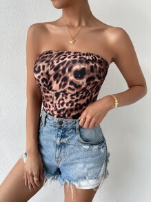 Leopard Print Tube Bodysuit - Multicolor - View 6