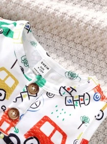 Baby Boy Car Print Quarter Button Bodysuit - White - View 3