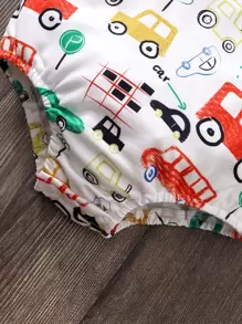 Baby Boy Car Print Quarter Button Bodysuit - White - View 5