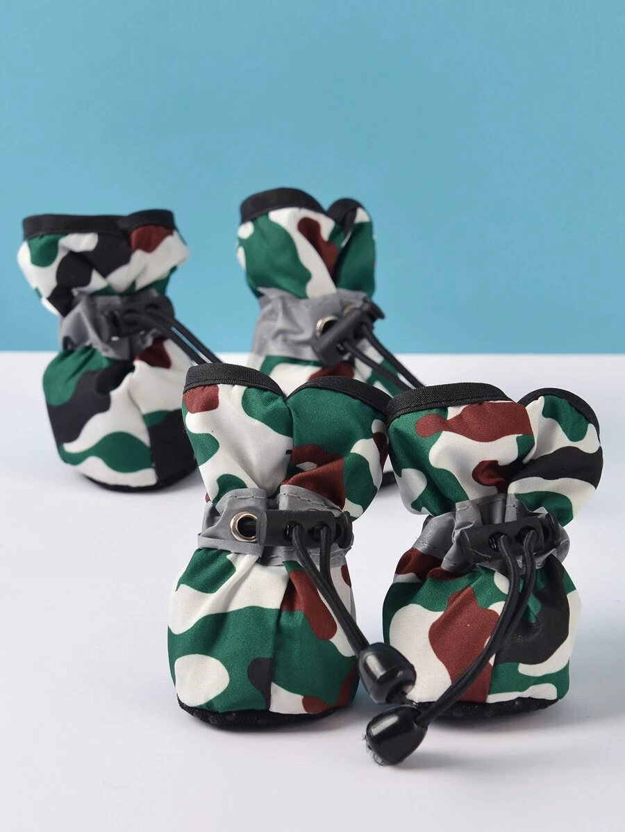 4pcs Camo Print Pet Shoes - Multicolor - View 1