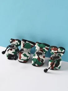 4pcs Camo Print Pet Shoes - Multicolor - View 3