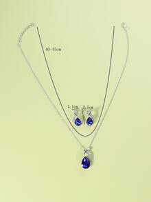 3 piezas Set joya con diamante de imitación con diseño de gota de agua - azul real - Ver 4