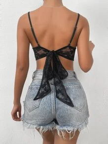 Chiquease Rhinestone Tie Backless Bustier Lace Cami Top